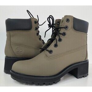 Timberland Kinsley 6" Waterproof Olive Green Leather Lug Sole Lace Up Boots Sz 9